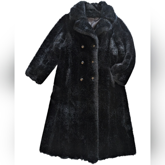 Royal Minke by Hillmoor Faux Mink Fur Coat Full Length Black, Pockets size M/L - Picture 2 of 10